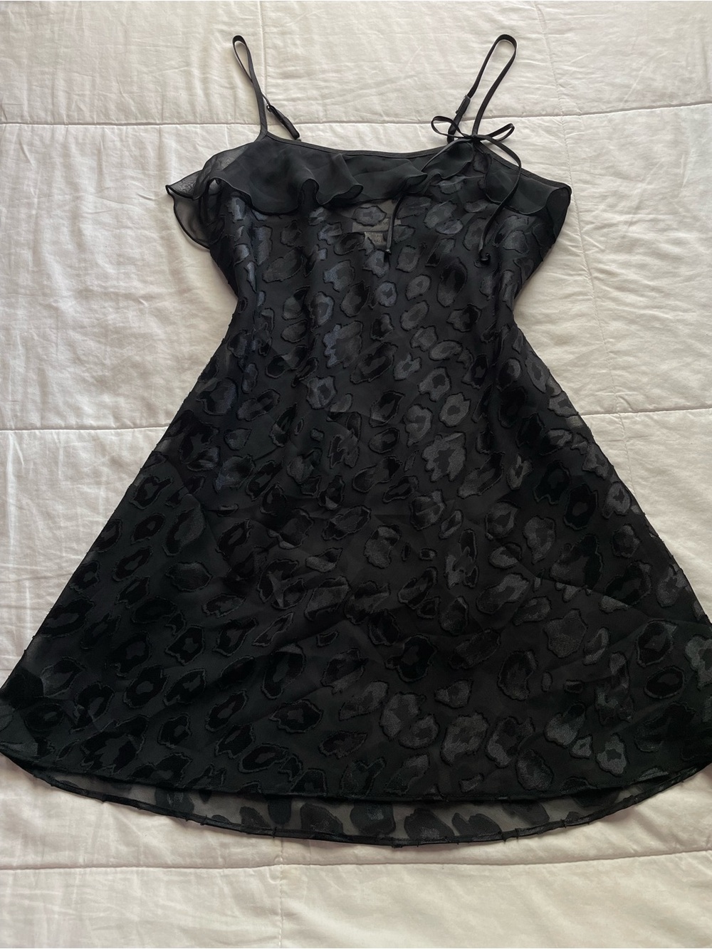 Vintage Black Sheer Animal Print Burnout Mini Slip Dress Small Whimsigoth Party‎